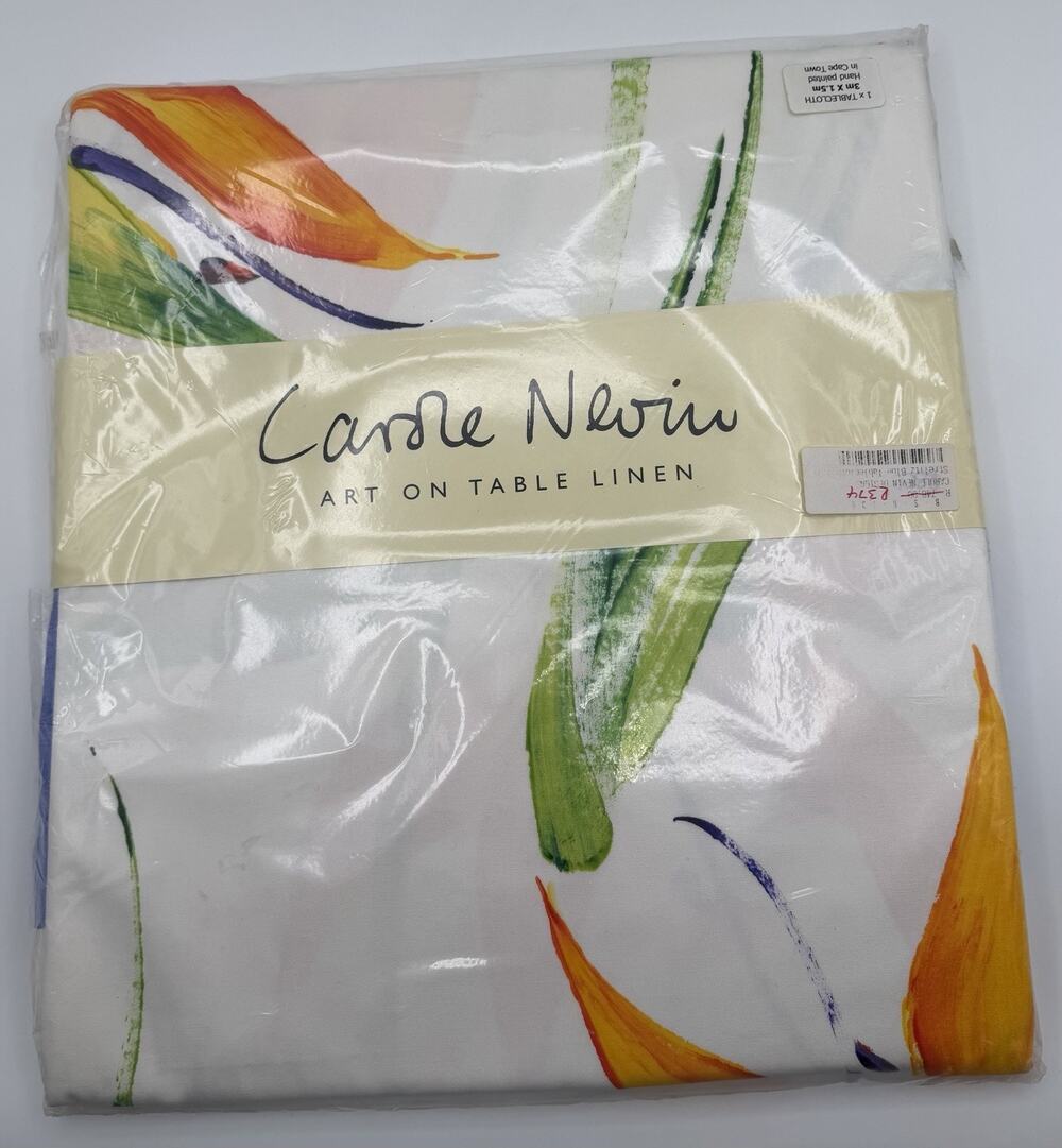 Carole Nevin Cape Town Art Linen Tablecloth Hand Painted Floral 118"x 59" New